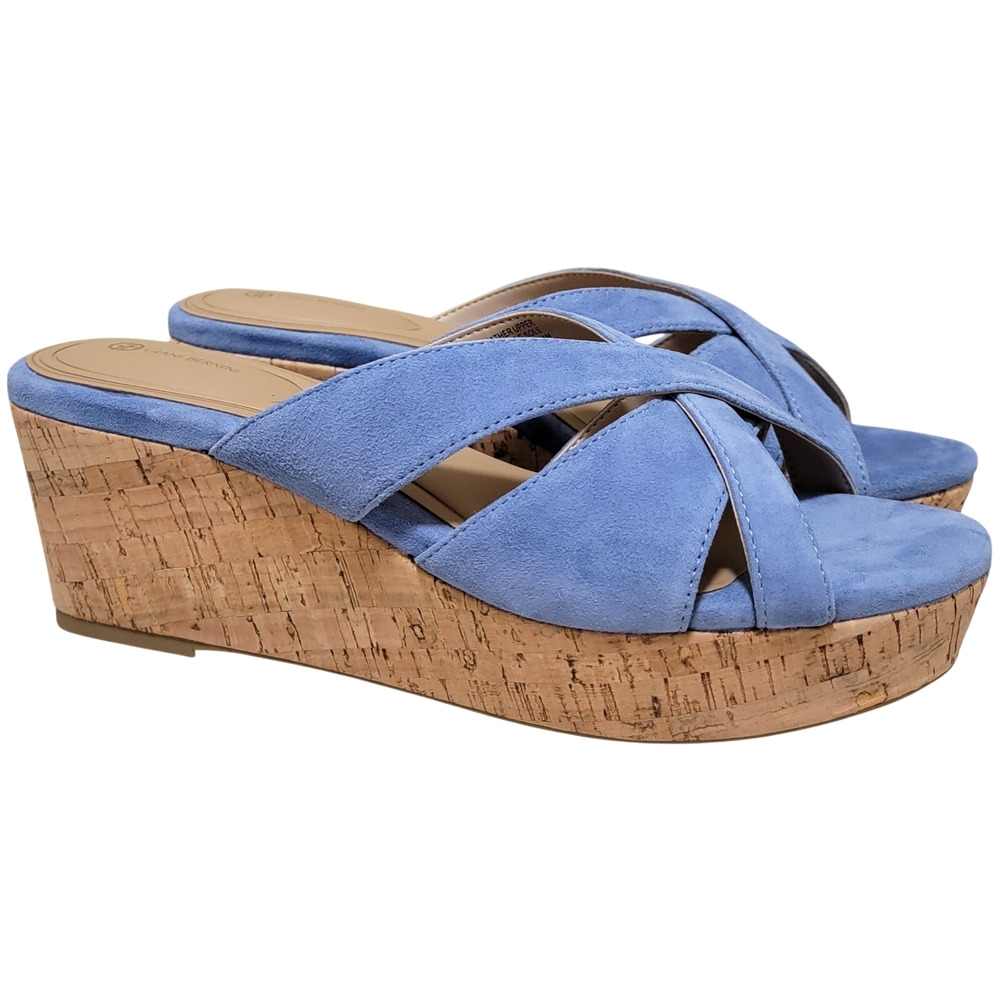 Giani Bernini Women Juliaa Cork Wedge Slide Sandals Size US 11M Blue Azur Suede